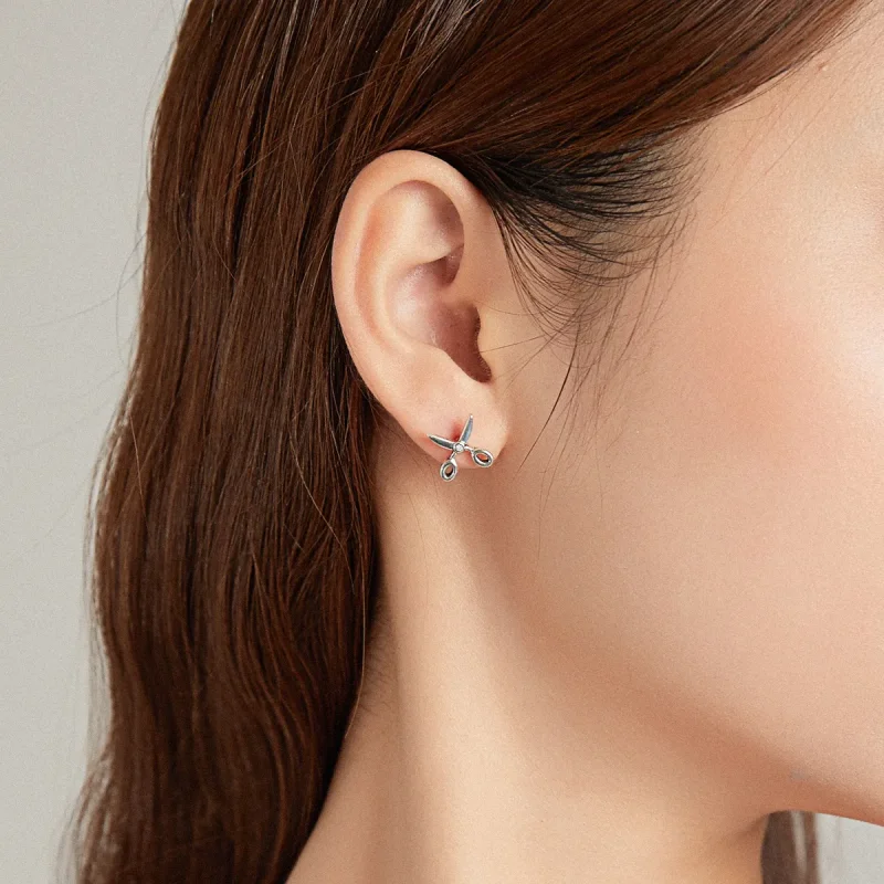 (image for) Pandora Style Silver Stud Earrings, Small Scissors - SCE1003 - View 7
