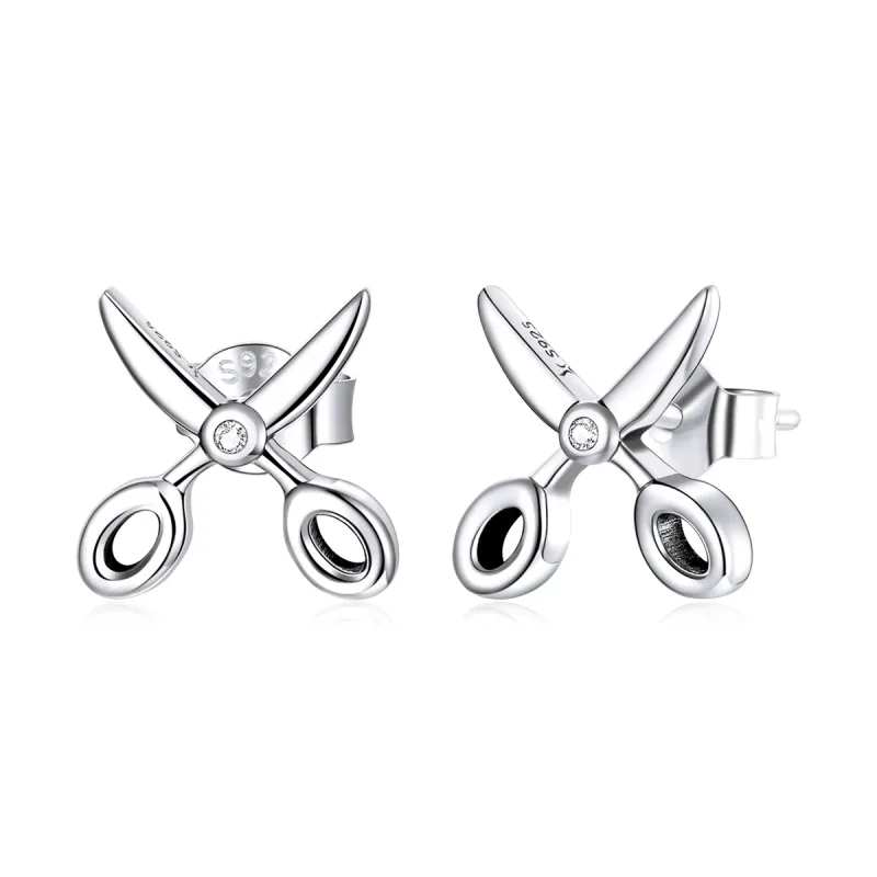 (image for) Pandora Style Silver Stud Earrings, Small Scissors - SCE1003 - Product Image