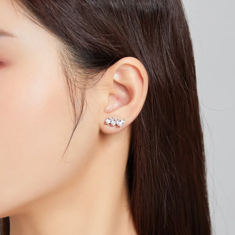 (image for) Pandora Style Silver Stud Earrings, Solid - SCE1051-A - View 5