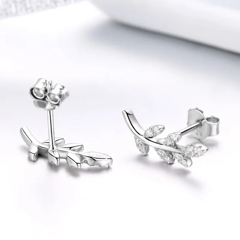 (image for) Pandora Style Silver Stud Earrings, Spring Leaves - BSE031 - View 2