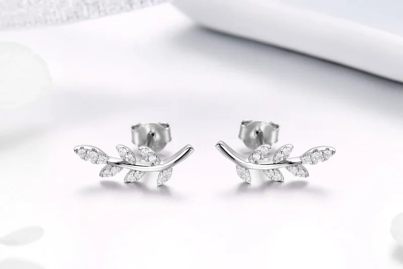 (image for) Pandora Style Silver Stud Earrings, Spring Leaves - BSE031 - View 4