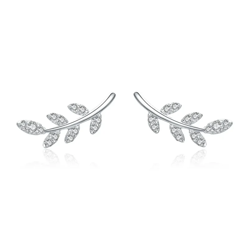 (image for) Pandora Style Silver Stud Earrings, Spring Leaves - BSE031 - Product Image