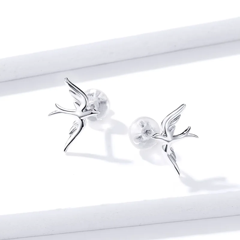 (image for) Pandora Style Silver Stud Earrings, Spring Swallow - BSE302 - View 2