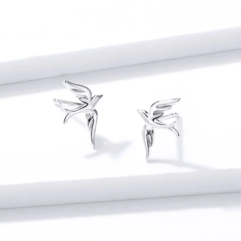 (image for) Pandora Style Silver Stud Earrings, Spring Swallow - BSE302 - View 3