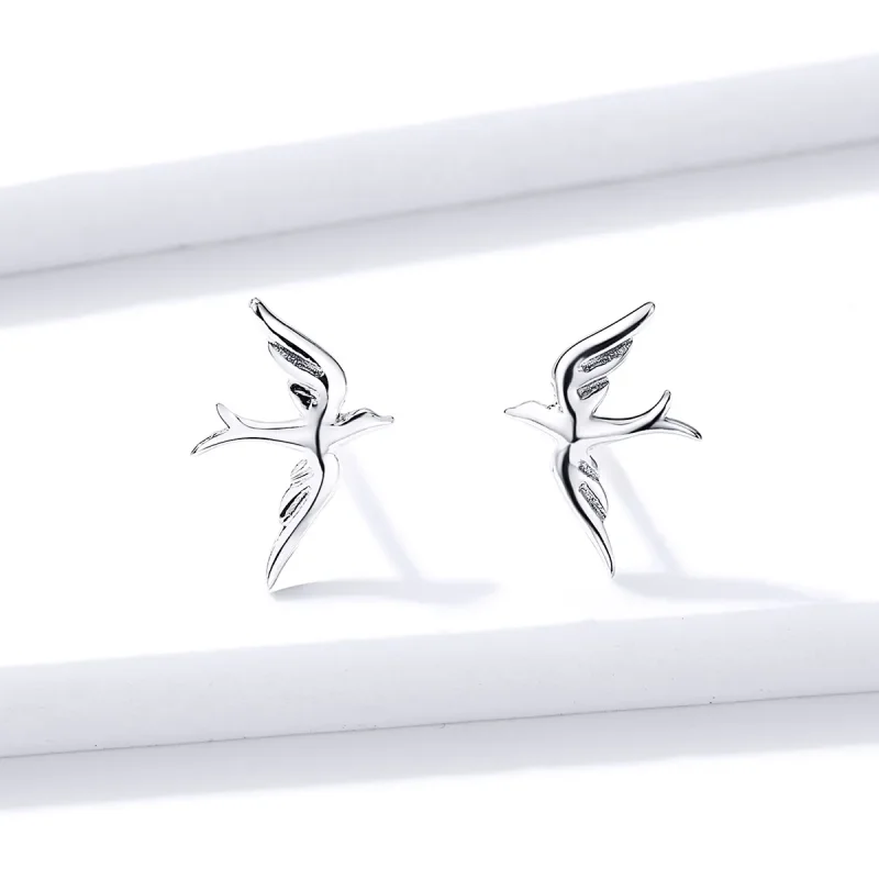 (image for) Pandora Style Silver Stud Earrings, Spring Swallow - BSE302 - View 4