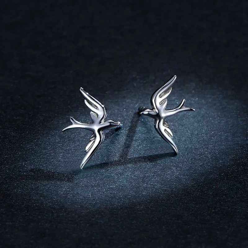 (image for) Pandora Style Silver Stud Earrings, Spring Swallow - BSE302 - View 5