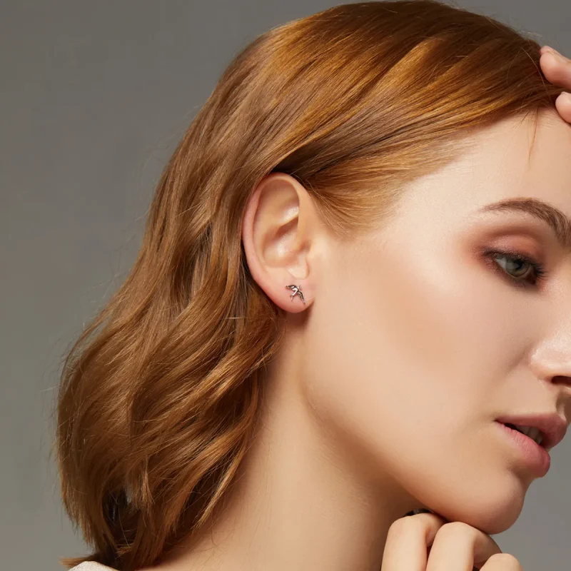 (image for) Pandora Style Silver Stud Earrings, Spring Swallow - BSE302 - View 6