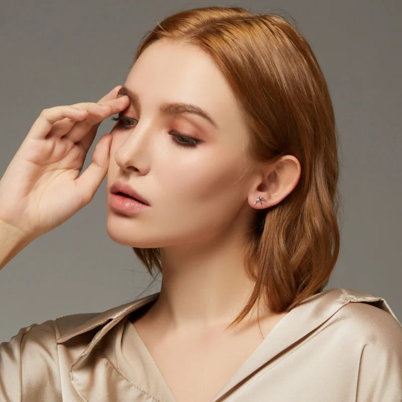 (image for) Pandora Style Silver Stud Earrings, Spring Swallow - BSE302 - View 7