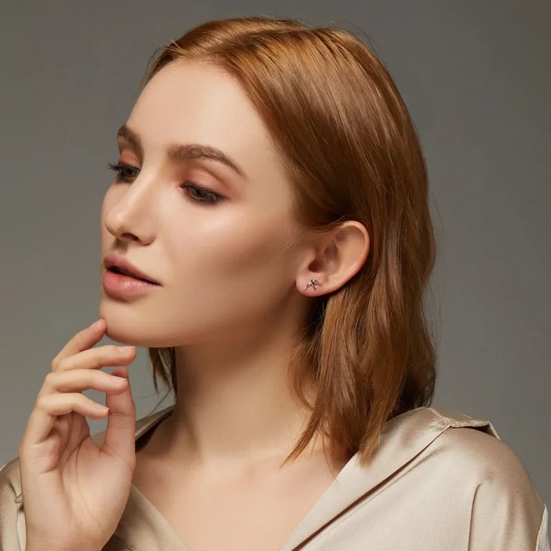 (image for) Pandora Style Silver Stud Earrings, Spring Swallow - BSE302 - View 8