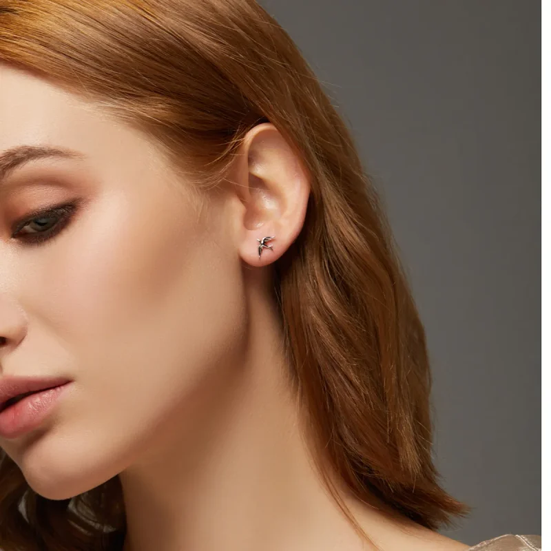 (image for) Pandora Style Silver Stud Earrings, Spring Swallow - BSE302 - View 9