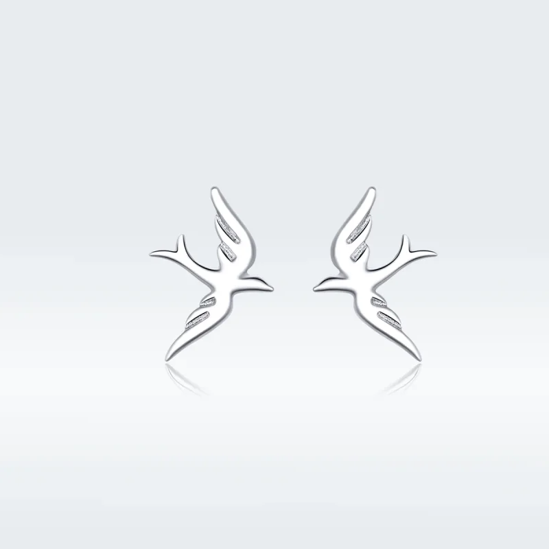 (image for) Pandora Style Silver Stud Earrings, Spring Swallow - BSE302 - Product Image