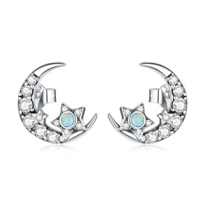 (image for) Pandora Style Silver Stud Earrings, Star and Moon - SCE1157