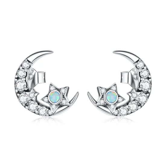 (image for) Pandora Style Silver Stud Earrings, Star and Moon - SCE1157