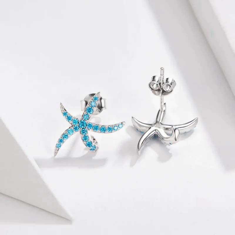 (image for) Pandora Style Silver Stud Earrings, Starfish - BSE136 - View 2