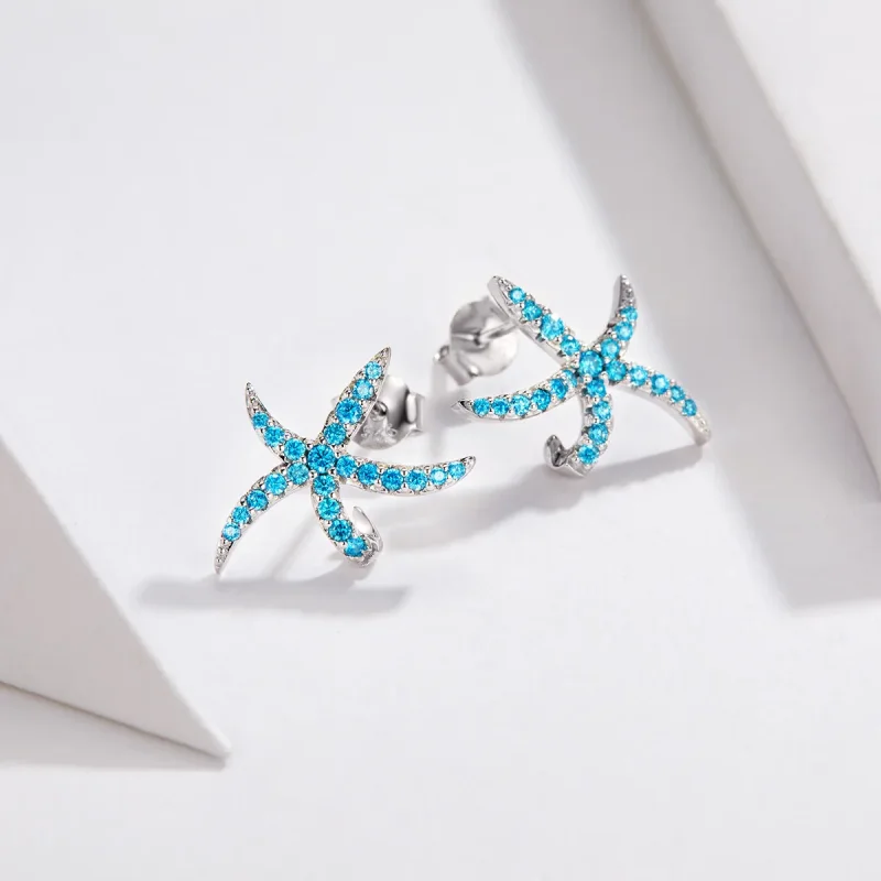 (image for) Pandora Style Silver Stud Earrings, Starfish - BSE136 - View 4