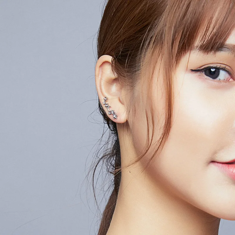 (image for) Pandora Style Silver Stud Earrings, Stars and Moon - SCE926 - View 6