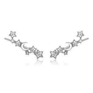 (image for) Pandora Style Silver Stud Earrings, Stars and Moon - SCE926