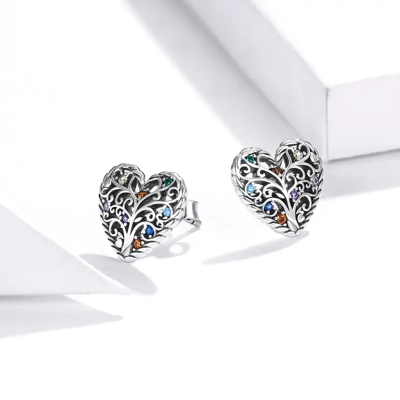 (image for) Pandora Style Silver Stud Earrings, Tree of Life - SCE933 - View 2