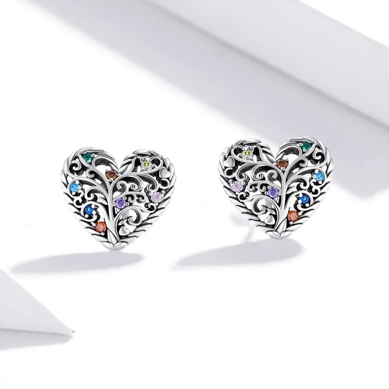 (image for) Pandora Style Silver Stud Earrings, Tree of Life - SCE933 - View 3