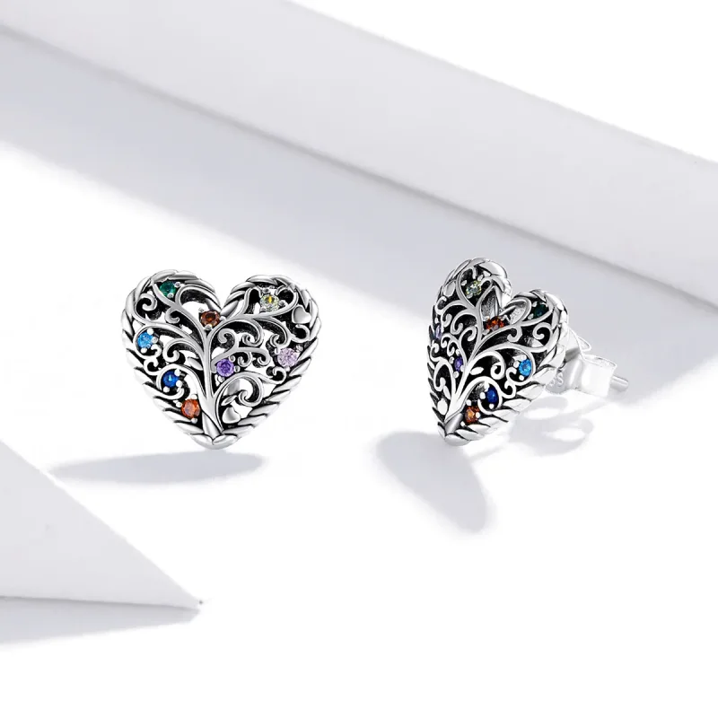 (image for) Pandora Style Silver Stud Earrings, Tree of Life - SCE933 - View 4