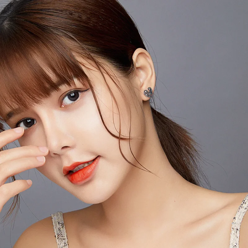 (image for) Pandora Style Silver Stud Earrings, Tree of Life - SCE933 - View 5