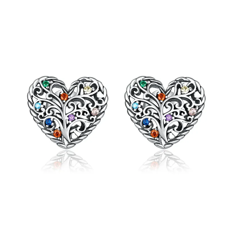 (image for) Pandora Style Silver Stud Earrings, Tree of Life - SCE933 - Product Image