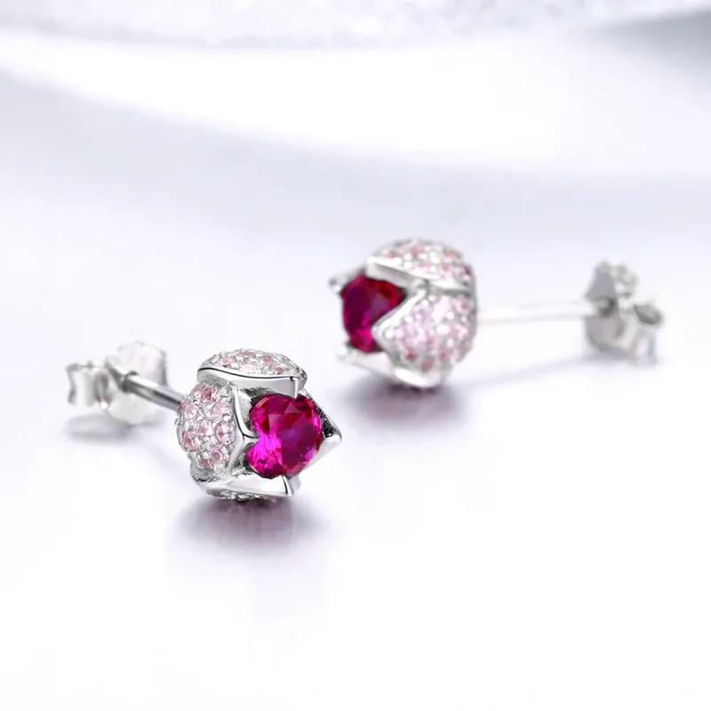 (image for) Pandora Style Silver Stud Earrings, Tulip - BSE042 - View 3