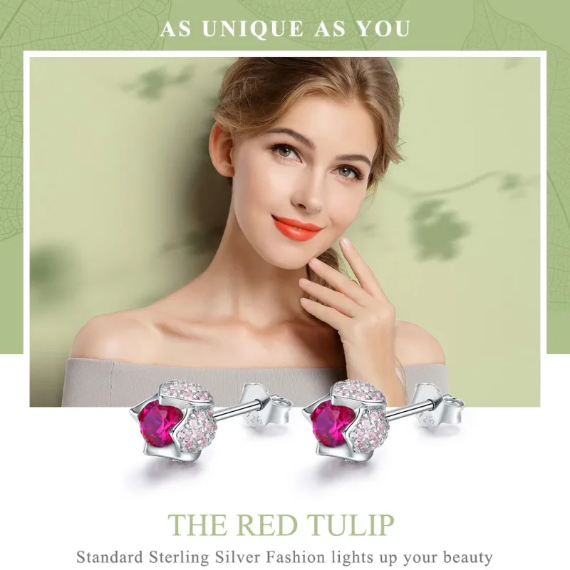 (image for) Pandora Style Silver Stud Earrings, Tulip - BSE042 - View 6