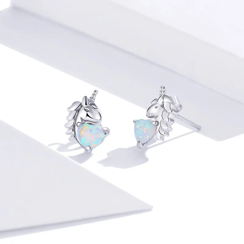 (image for) Pandora Style Silver Stud Earrings, Unicorn - SCE896 - View 3