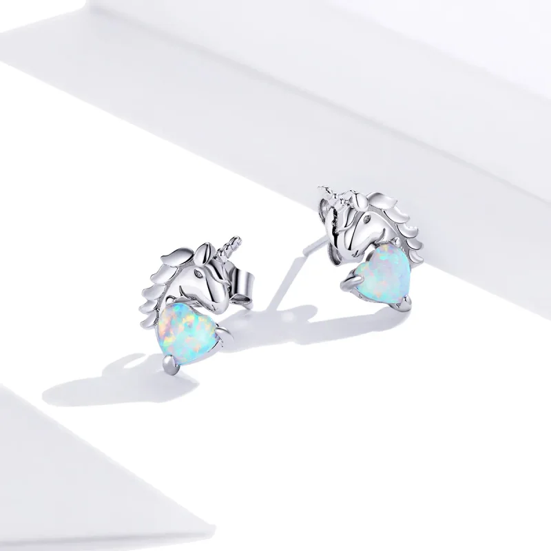 (image for) Pandora Style Silver Stud Earrings, Unicorn - SCE896 - View 4