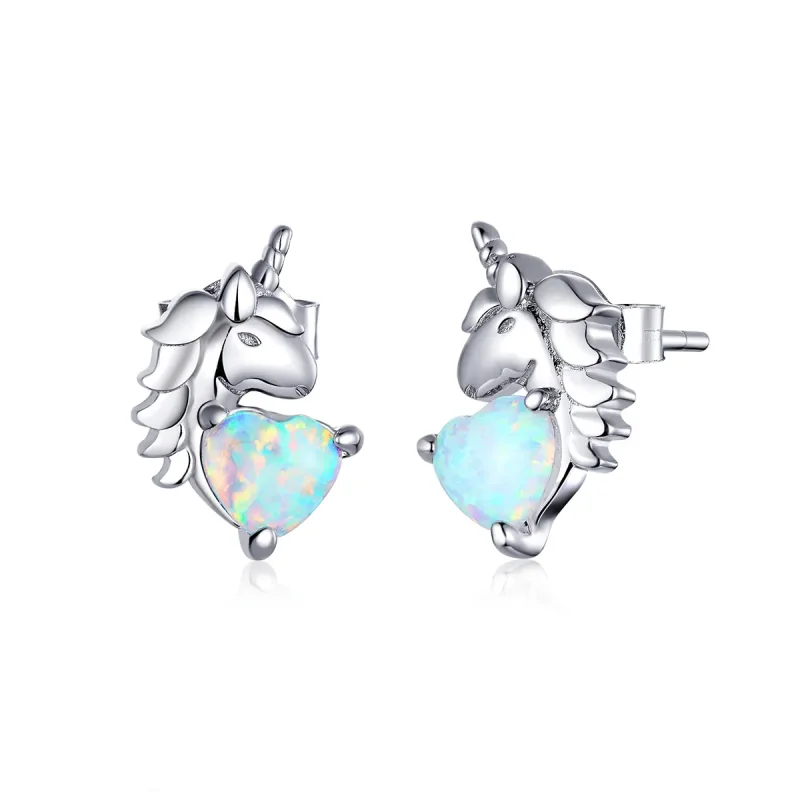 (image for) Pandora Style Silver Stud Earrings, Unicorn - SCE896 - Product Image