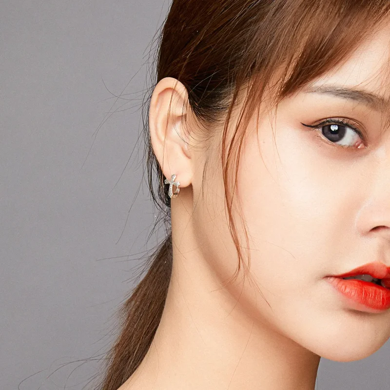 (image for) Pandora Style Silver Stud Earrings, Vine Cross - SCE943 - View 7