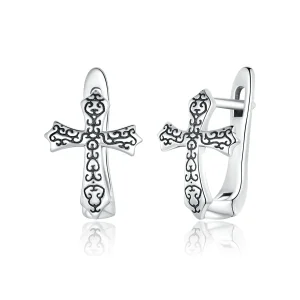 (image for) Pandora Style Silver Stud Earrings, Vine Cross - SCE943