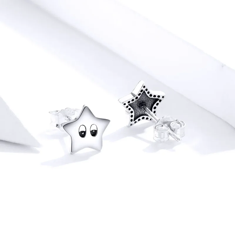 (image for) Pandora Style Silver Stud Earrings, Vintage Stars - SCE796 - View 3