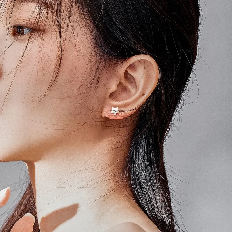 (image for) Pandora Style Silver Stud Earrings, Vintage Stars - SCE796 - View 5