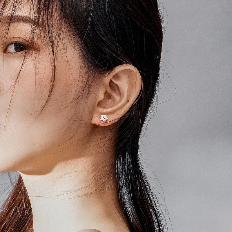 (image for) Pandora Style Silver Stud Earrings, Vintage Stars - SCE796 - View 6