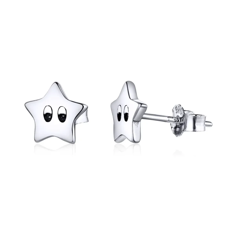 (image for) Pandora Style Silver Stud Earrings, Vintage Stars - SCE796 - Product Image