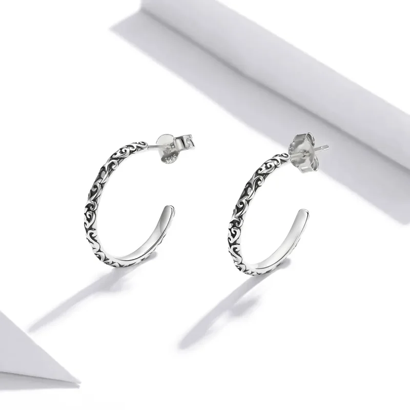 (image for) Pandora Style Silver Stud Earrings, Vintage Wreaths - SCE1129 - View 2