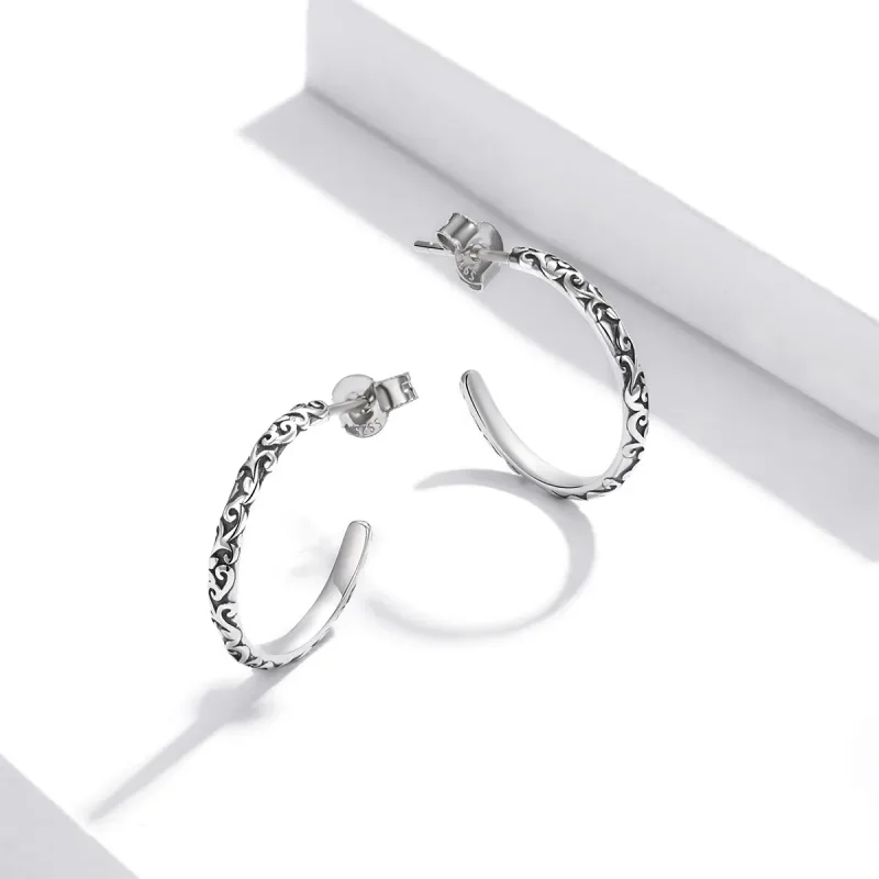 (image for) Pandora Style Silver Stud Earrings, Vintage Wreaths - SCE1129 - View 3