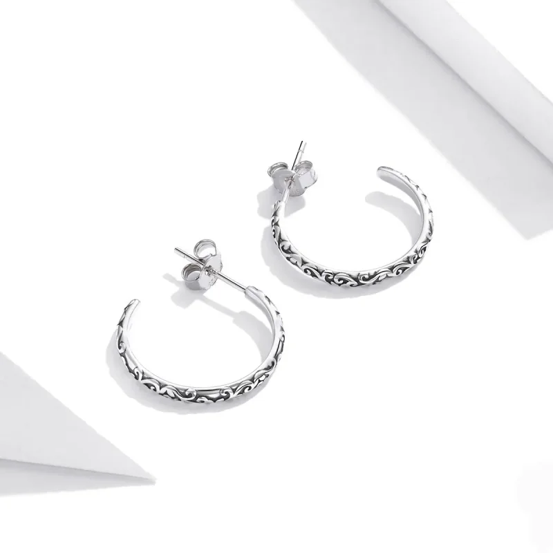 (image for) Pandora Style Silver Stud Earrings, Vintage Wreaths - SCE1129 - View 4