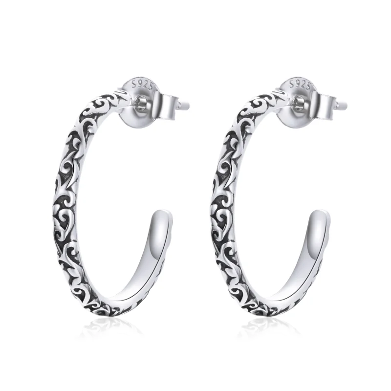 (image for) Pandora Style Silver Stud Earrings, Vintage Wreaths - SCE1129 - Product Image
