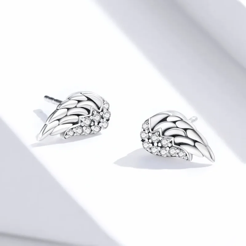 (image for) Pandora Style Silver Stud Earrings, Wings - SCE882 - View 4