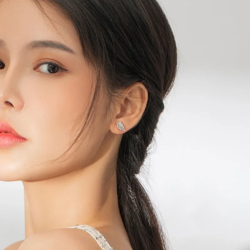 (image for) Pandora Style Silver Stud Earrings, Wings - SCE882 - View 5