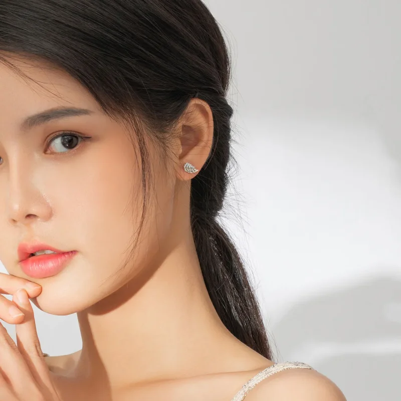 (image for) Pandora Style Silver Stud Earrings, Wings - SCE882 - View 6