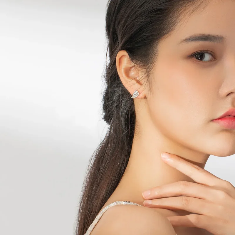 (image for) Pandora Style Silver Stud Earrings, Wings - SCE882 - View 7