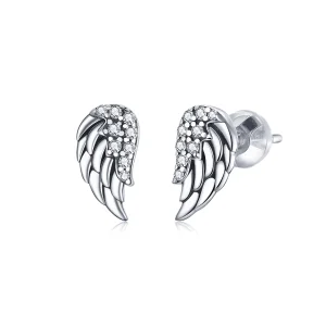 (image for) Pandora Style Silver Stud Earrings, Wings - SCE882
