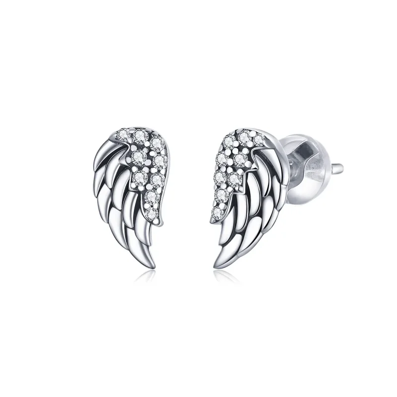 (image for) Pandora Style Silver Stud Earrings, Wings - SCE882 - Product Image