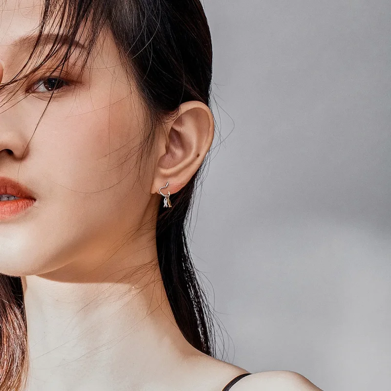 (image for) Pandora Style Tri-tone Dangle Earrings, Three Fishes - SCE789 - View 5