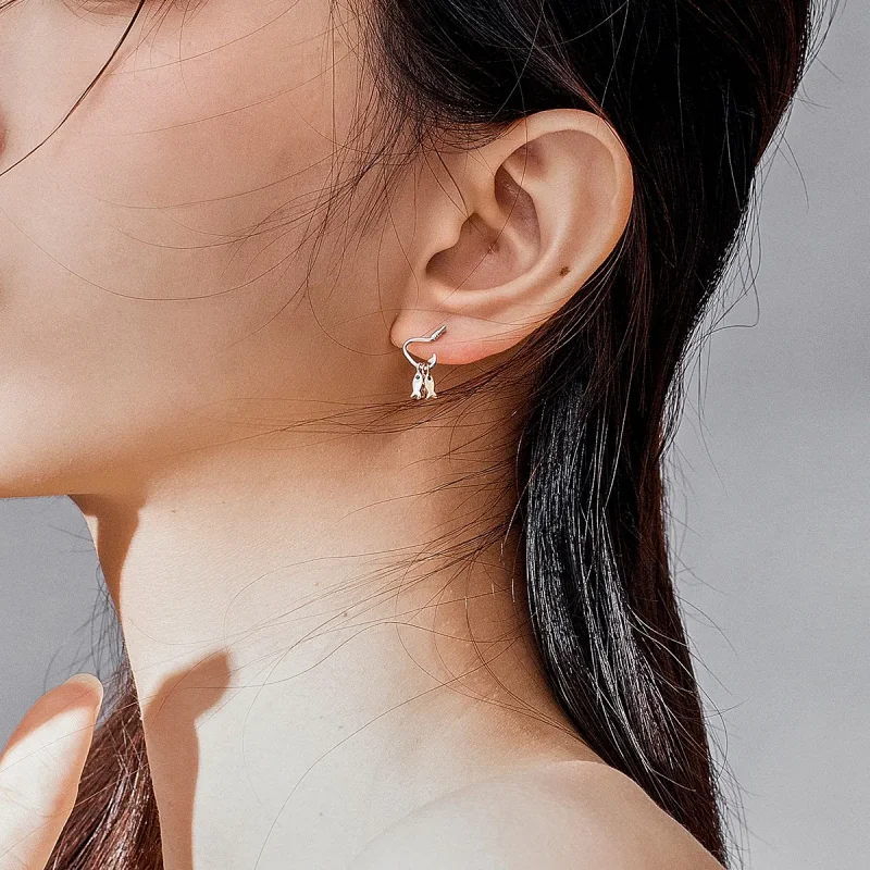 (image for) Pandora Style Tri-tone Dangle Earrings, Three Fishes - SCE789 - View 6