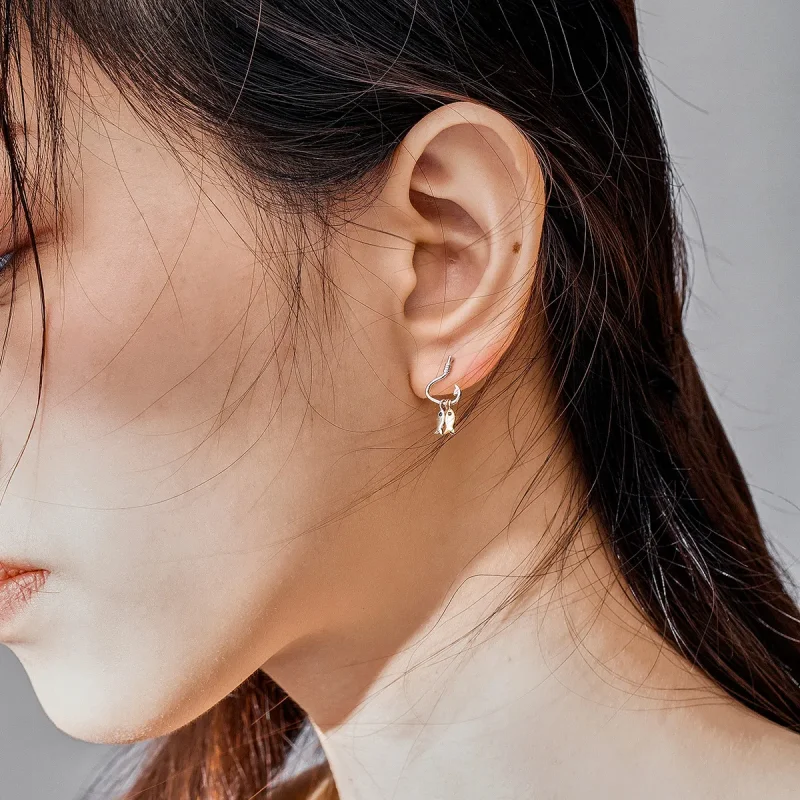 (image for) Pandora Style Tri-tone Dangle Earrings, Three Fishes - SCE789 - View 7